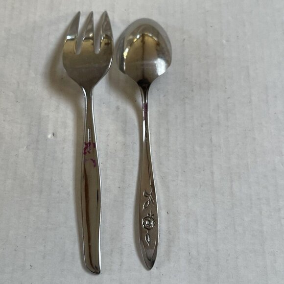 Fork and Spoon Serving Set Oneida Supreme Japan The Rose Floral Flatware Salad - Picture 3 of 4